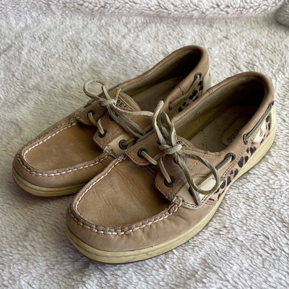 Sperry leopard print calf hair leather boat shoe loafer sneakers